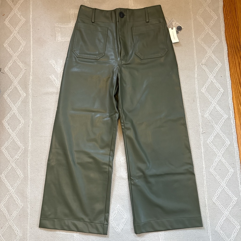 Maeve “the Colette” Green Wide Leg Leather Pants